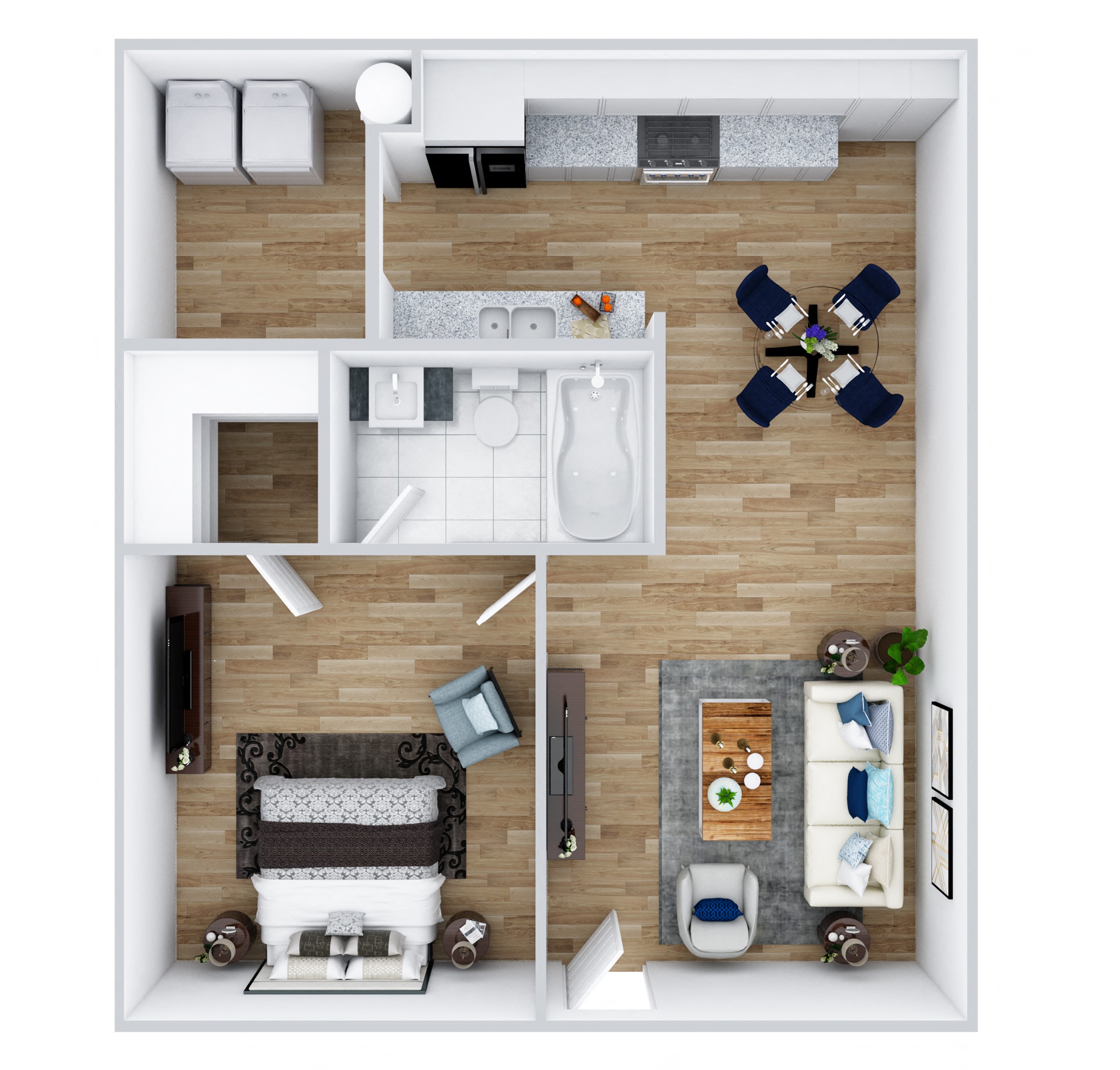 Floor plan for 1 bed, 1 bath, 616 sqft